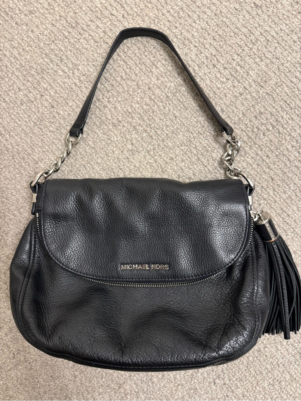 Michael Kors Black Pebbled Leather Hobo with Tassel